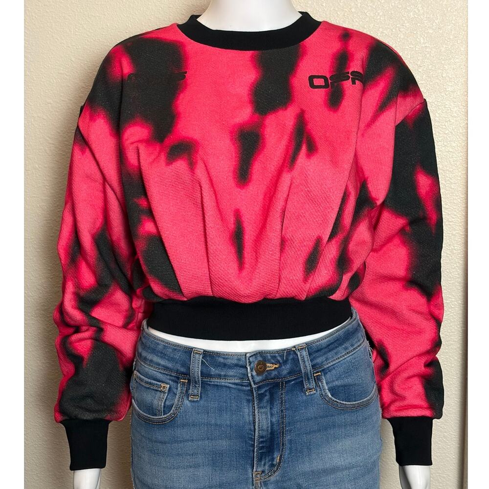 Authentic Off-White Pink and Black Tie Dye Crop Sweatshirt Medium Made in Italy